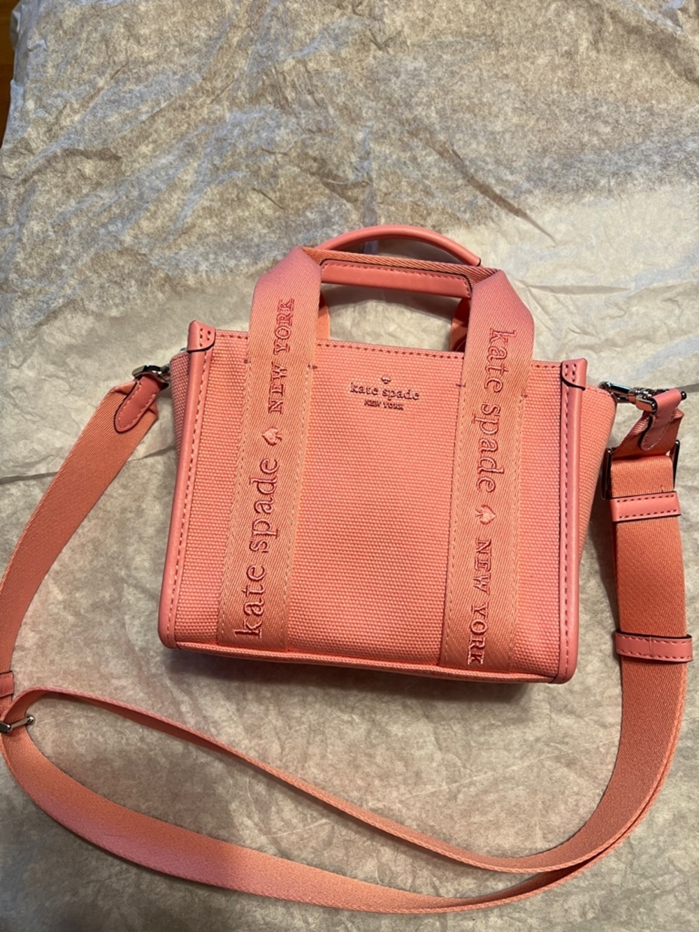 kate spade mini tote KL062 in color grapefruit x24 KIP Canvas Crossbody Tote